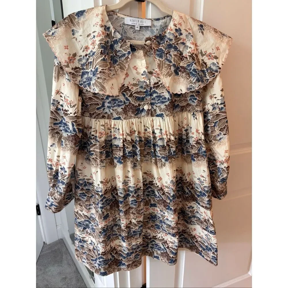 NWOT Hunter Bell Georgia Print Tiered Mini Dress XS Jungle Long Sleeve Resort ,